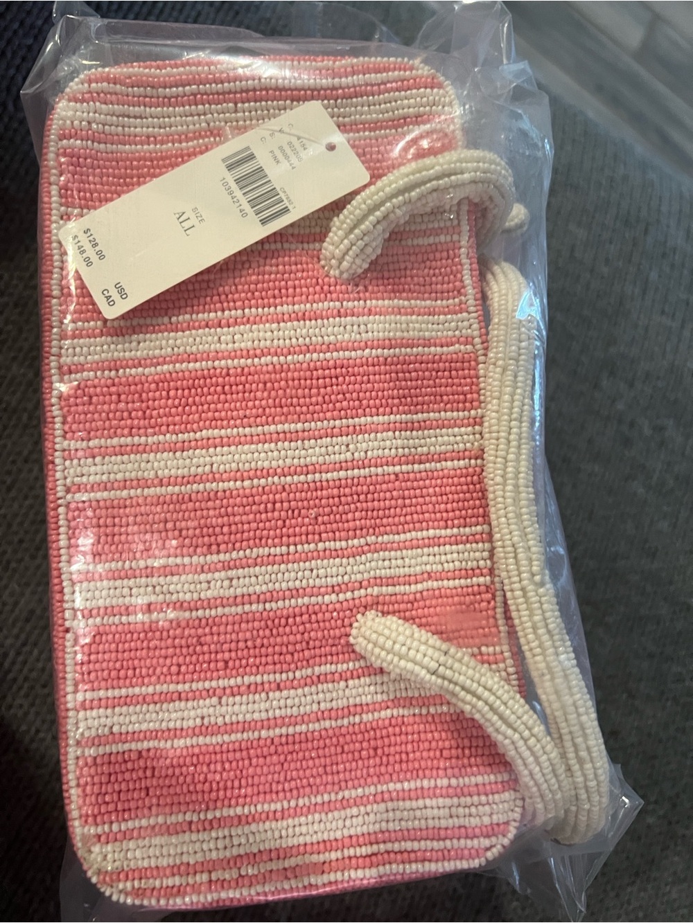 Anthropologie Beaded Box Bag Pink Stripe Glass Bead Top Handle Mini Purse NWT - Picture 7 of 7